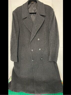 London Fog Men's 42 Reg Union Made in USA 100% Wool Charcoal Grey Trench Coat